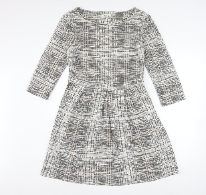 Max Studio Women's Grey Check Fit & Flare Knee Length Dress Medium