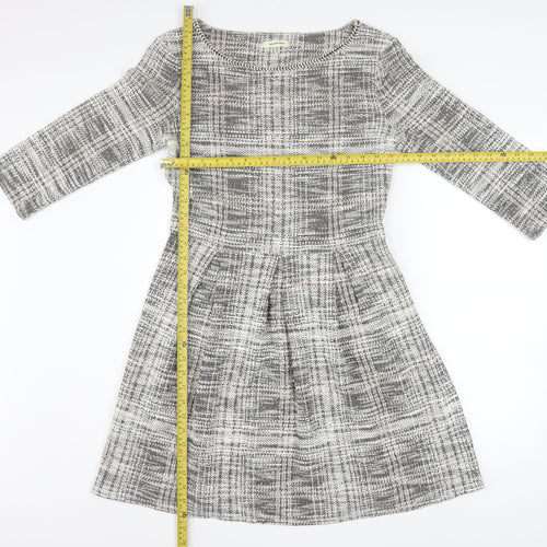 Max Studio Women's Grey Check Fit & Flare Knee Length Dress Medium