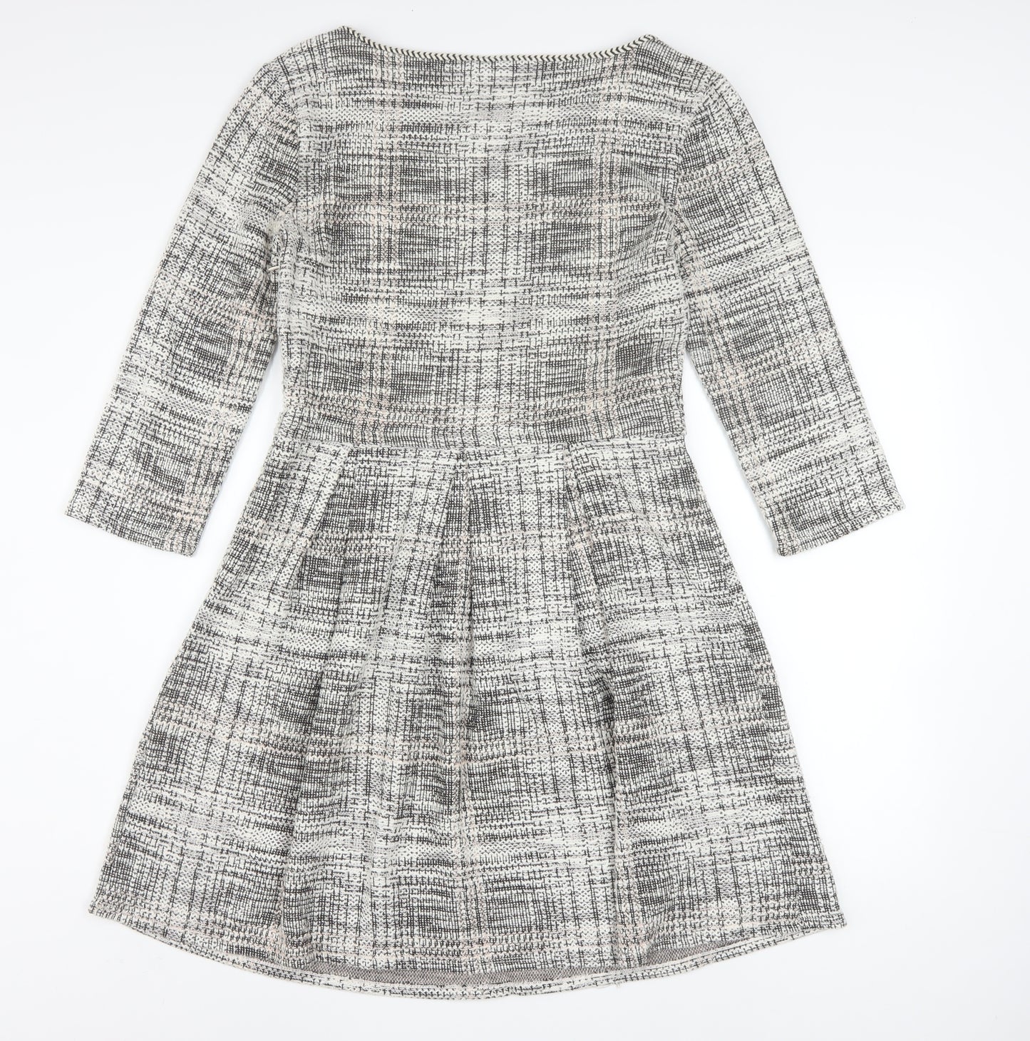 Max Studio Women's Grey Check Fit & Flare Knee Length Dress Medium