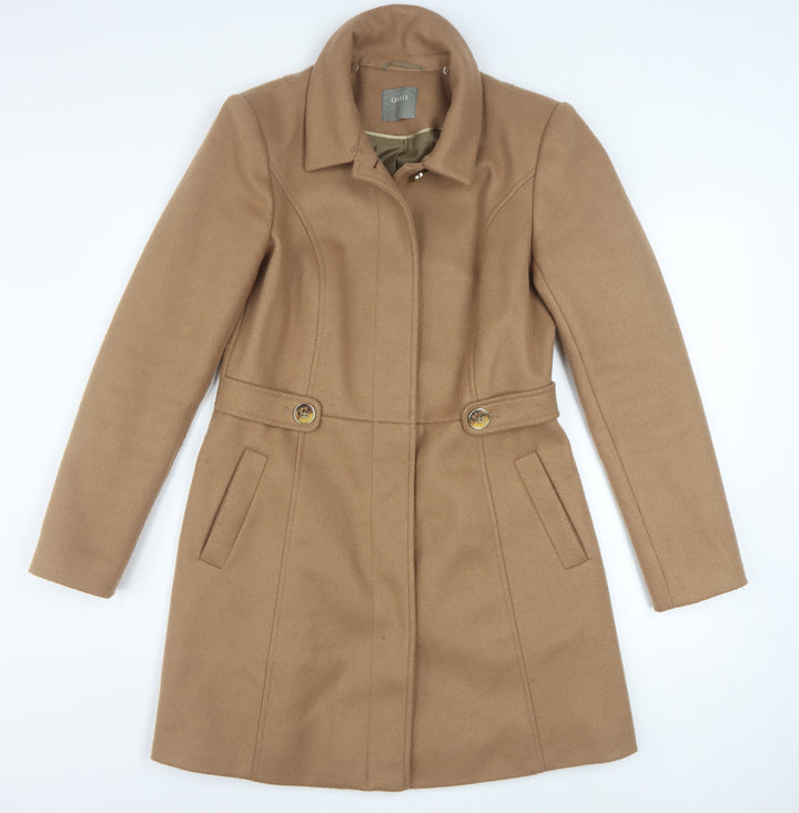 Oasis Women's Beige Mid-Length Coat Small Classic Lined Wool Blend