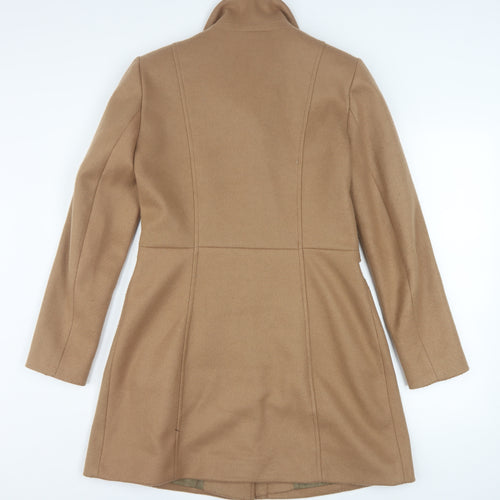 Oasis Women's Beige Mid-Length Coat Small Classic Lined Wool Blend