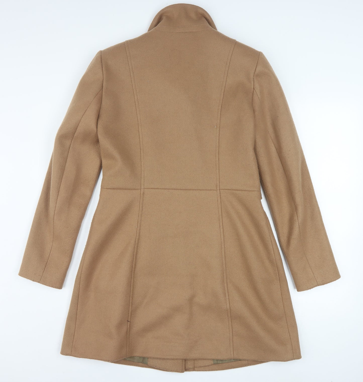 Oasis Women's Beige Mid-Length Coat Small Classic Lined Wool Blend