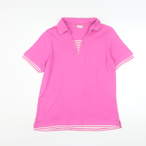 Damart Women's Pink Cotton Polo Shirt UK 14/16 Short Sleeve Striped Trim
