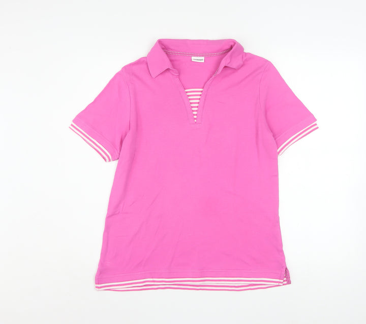 Damart Women's Pink Cotton Polo Shirt UK 14/16 Short Sleeve Striped Trim