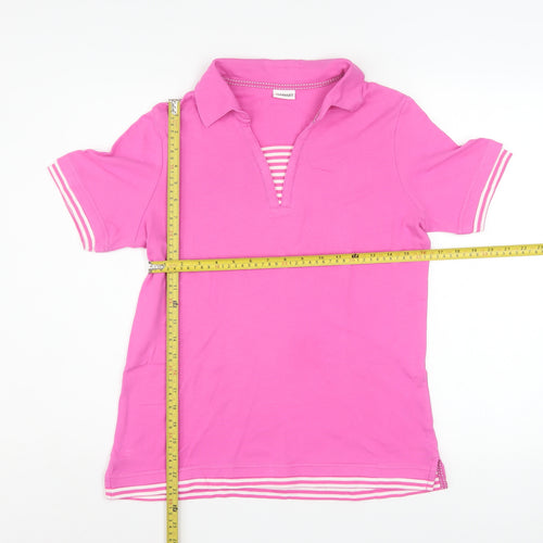 Damart Women's Pink Cotton Polo Shirt UK 14/16 Short Sleeve Striped Trim