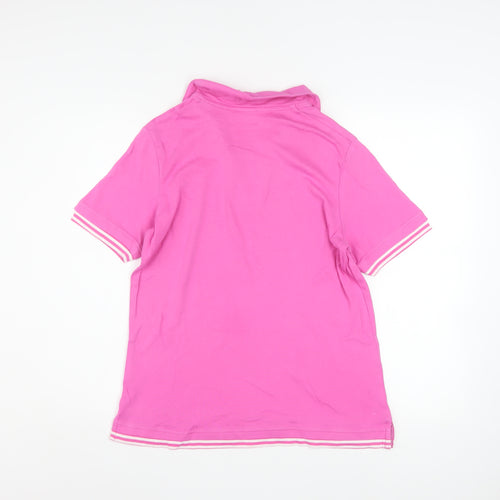 Damart Women's Pink Cotton Polo Shirt UK 14/16 Short Sleeve Striped Trim