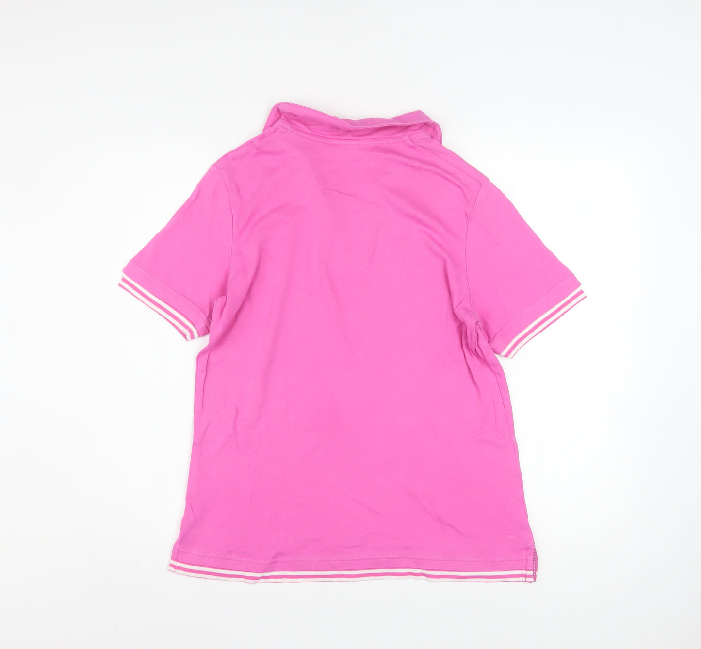 Damart Women's Pink Cotton Polo Shirt UK 14/16 Short Sleeve Striped Trim