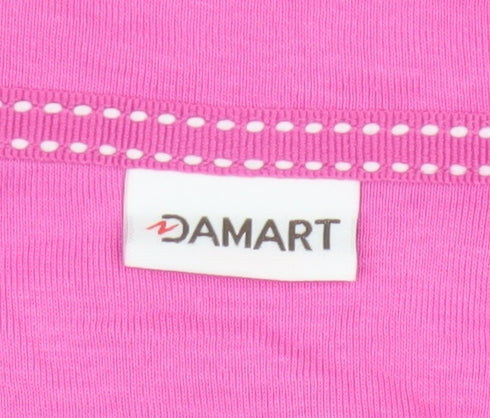 Damart Women's Pink Cotton Polo Shirt UK 14/16 Short Sleeve Striped Trim
