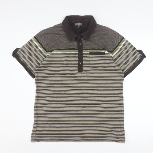 Jeff Banks Mens Brown Striped Cotton Polo Shirt Size L