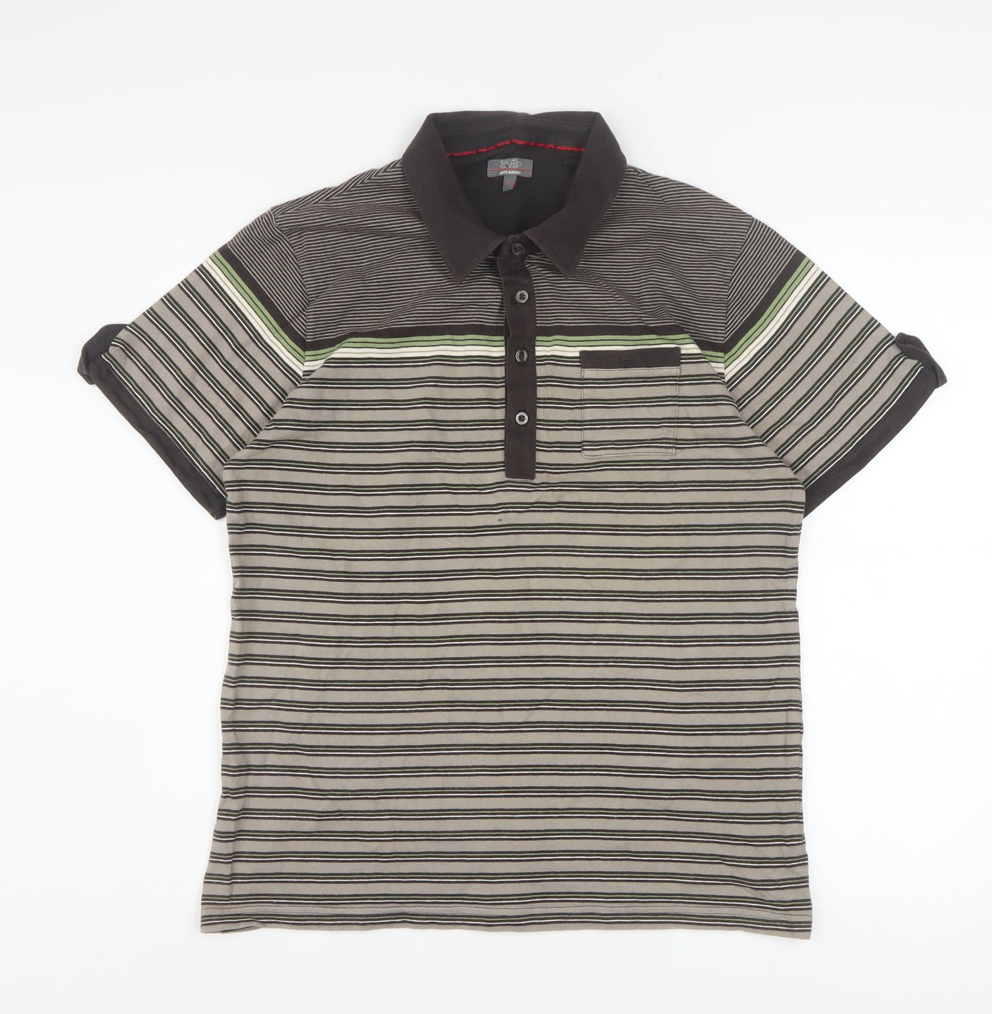 Jeff Banks Mens Brown Striped Cotton Polo Shirt Size L