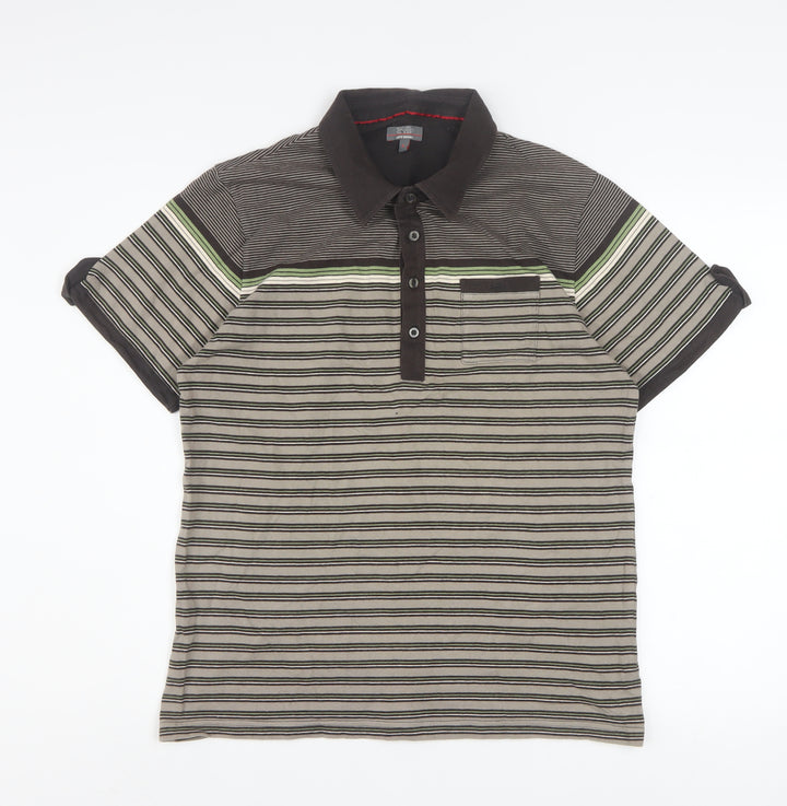 Jeff Banks Mens Brown Striped Cotton Polo Shirt Size L