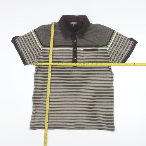 Jeff Banks Mens Brown Striped Cotton Polo Shirt Size L