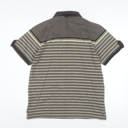 Jeff Banks Mens Brown Striped Cotton Polo Shirt Size L