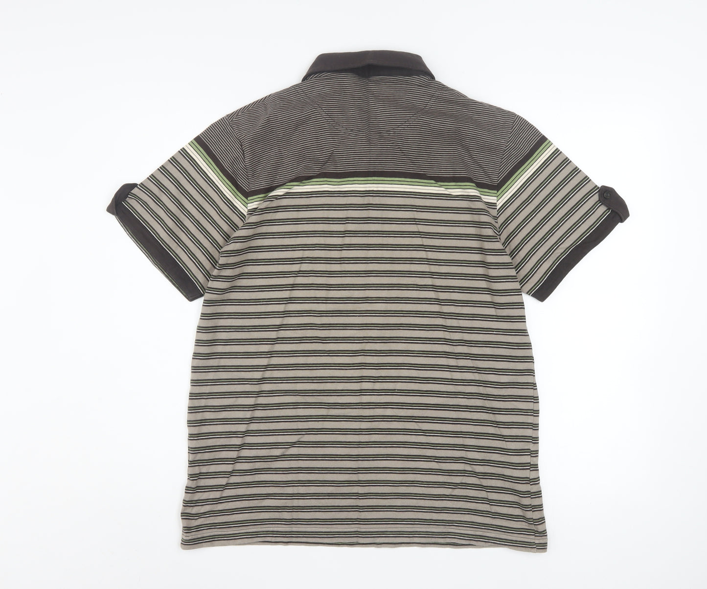 Jeff Banks Mens Brown Striped Cotton Polo Shirt Size L