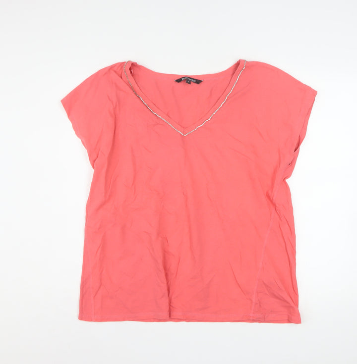 Bonmarché Women's Pink Linen Blend Beaded V-Neck T-Shirt Size 18