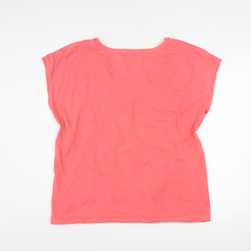 Bonmarché Women's Pink Linen Blend Beaded V-Neck T-Shirt Size 18