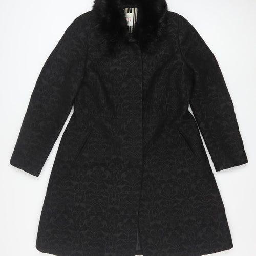 Principles by Ben de Lisi Women's Black Faux Fur Collar Long Coat Size 14 Petite
