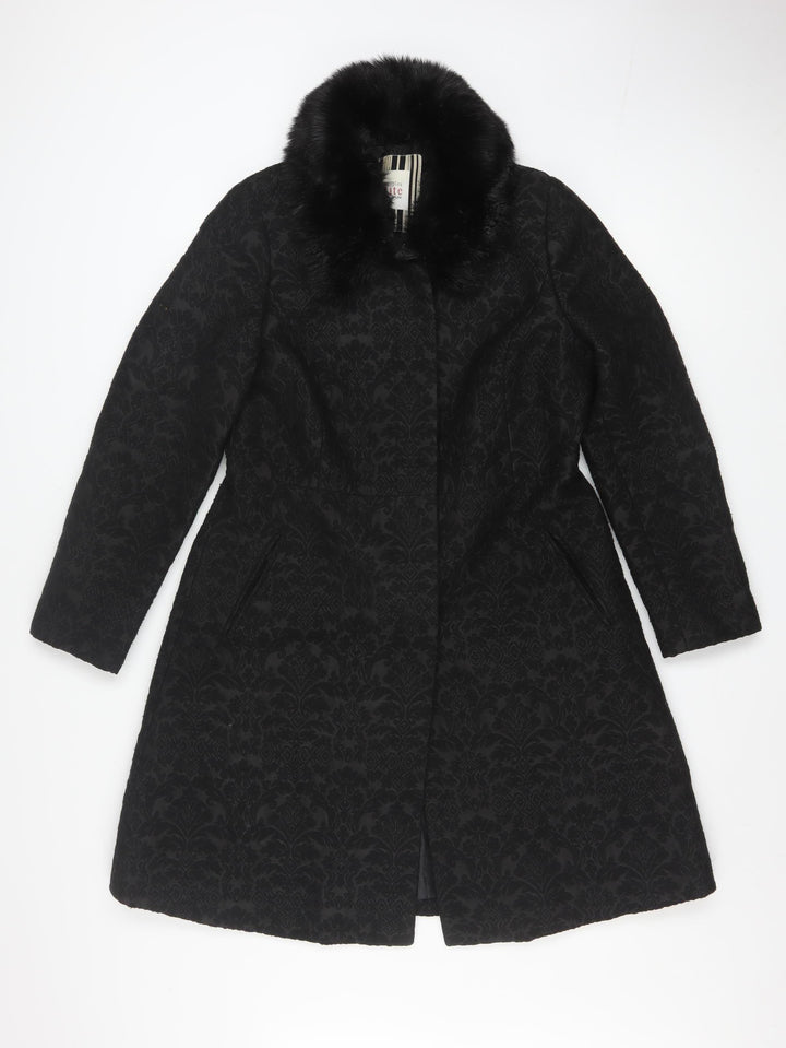 Principles by Ben de Lisi Women's Black Faux Fur Collar Long Coat Size 14 Petite
