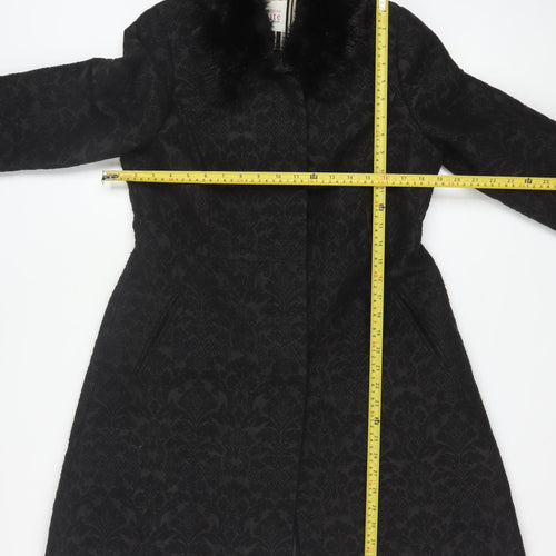 Principles by Ben de Lisi Women's Black Faux Fur Collar Long Coat Size 14 Petite