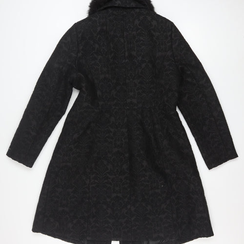 Principles by Ben de Lisi Women's Black Faux Fur Collar Long Coat Size 14 Petite