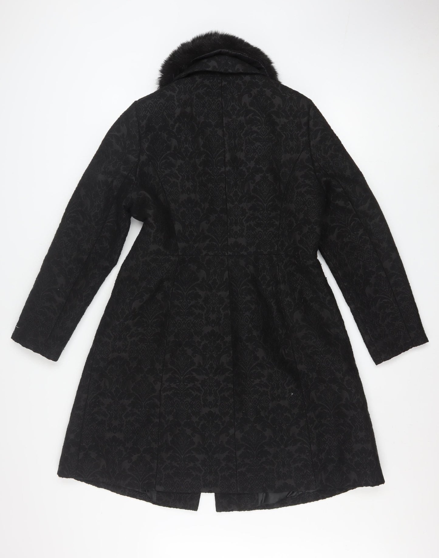 Principles by Ben de Lisi Women's Black Faux Fur Collar Long Coat Size 14 Petite