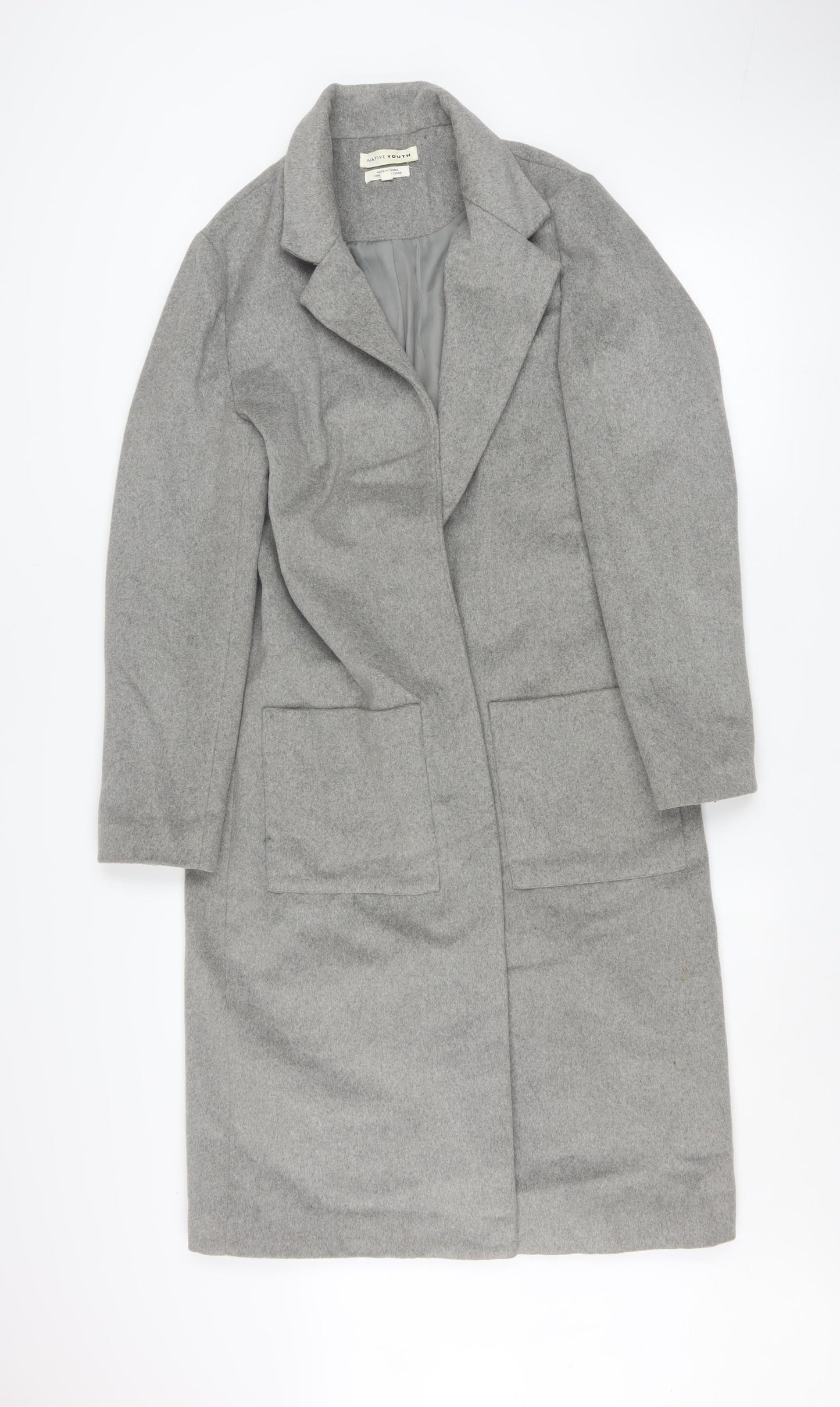 Native Youth Women's Grey Long Wool Blend Overcoat XS