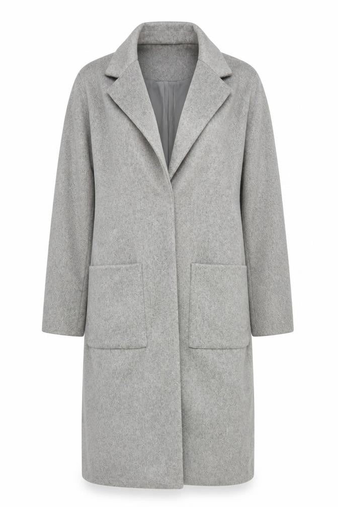 Front view of Native Youth Women's Grey Long Wool Blend Overcoat XS