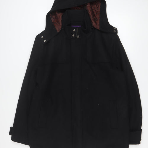 Michel René Men's Black Wool Blend Hooded Parka Coat L 42in