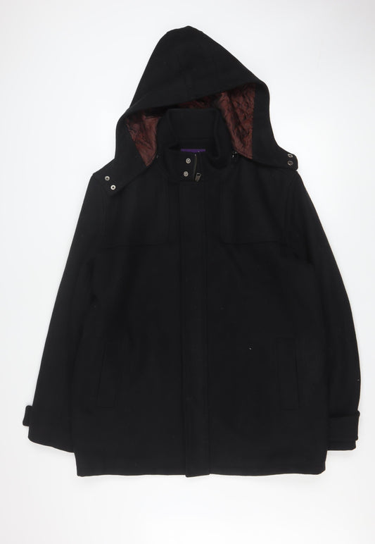 Michel René Men's Black Wool Blend Hooded Parka Coat L 42in