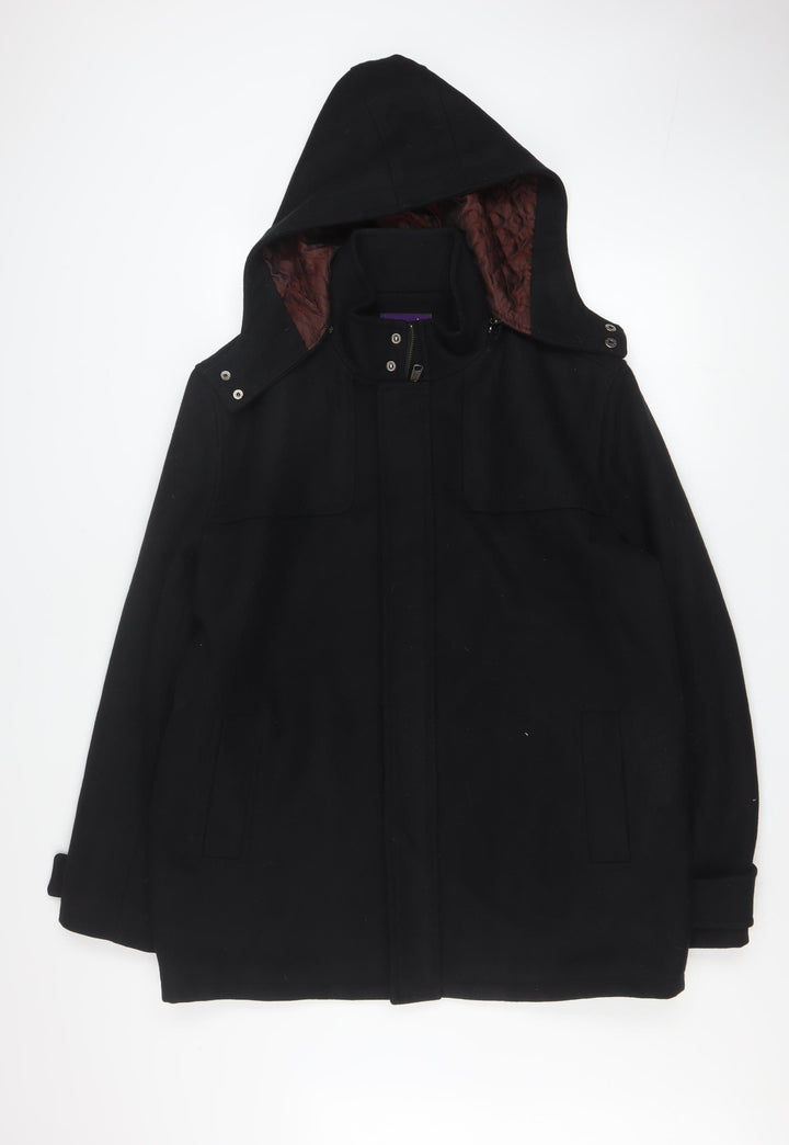 Michel René Men's Black Wool Blend Hooded Parka Coat L 42in