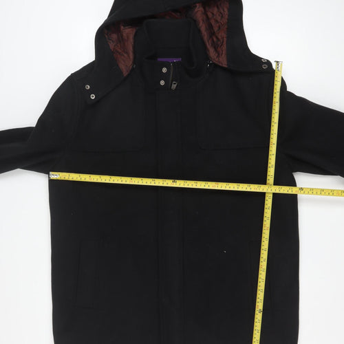 Michel René Men's Black Wool Blend Hooded Parka Coat L 42in