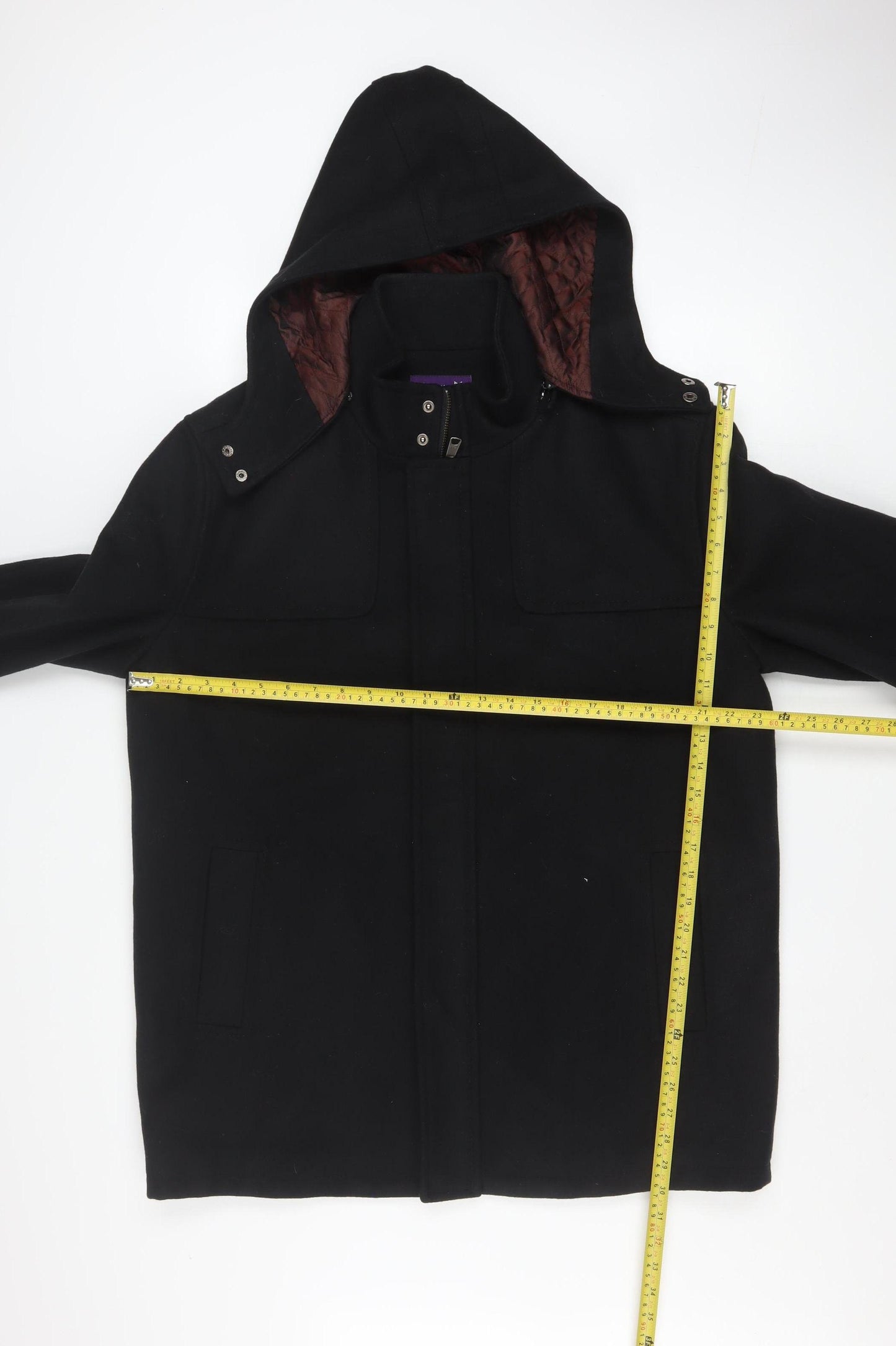 Michel René Men's Black Wool Blend Hooded Parka Coat L 42in