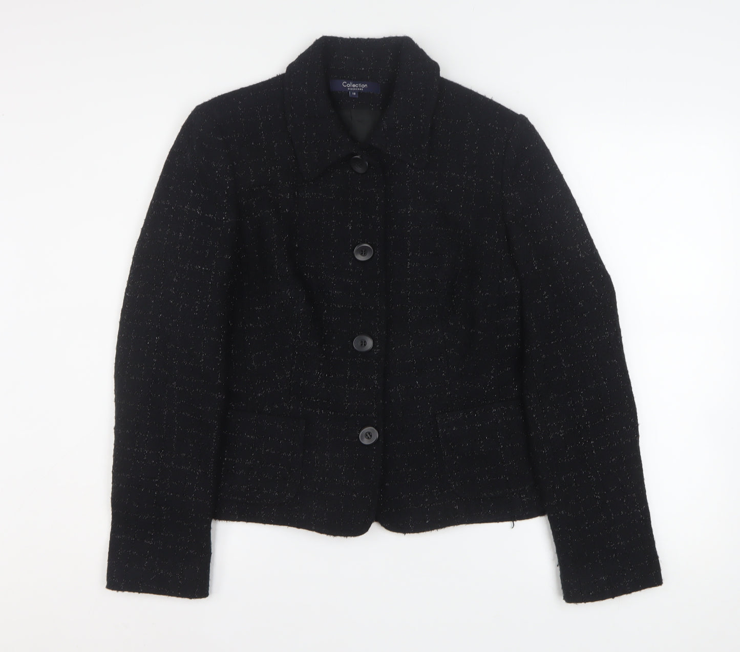 Debenhams Women’s Black Tweed Blazer Size 16 Lined Business Jacket