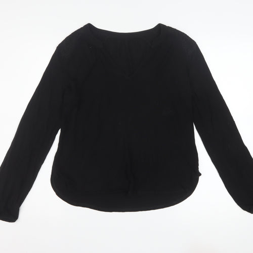 Oasis Women’s Black Viscose Long Sleeve V-Neck Blouse XS