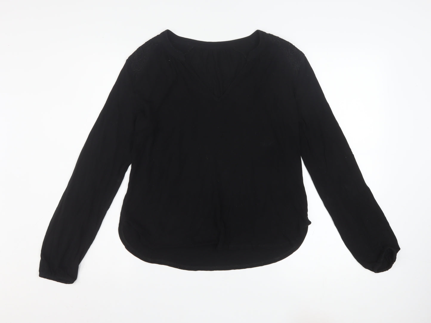 Oasis Women’s Black Viscose Long Sleeve V-Neck Blouse XS