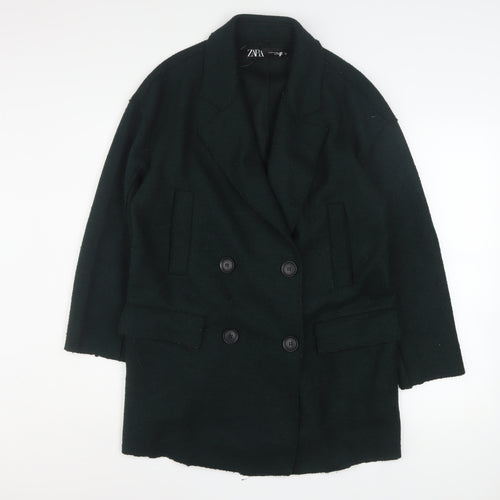 Zara Women Black Wool Blend Pea Coat XS Classic Mid-Length