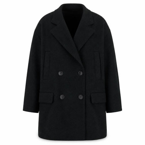 Zara Women Black Wool Blend Pea Coat XS Classic Mid-Length