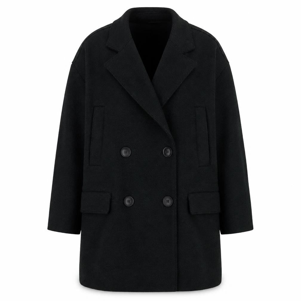 Zara Women Black Wool Blend Pea Coat XS Classic Mid-Length