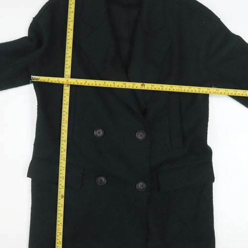 Zara Women Black Wool Blend Pea Coat XS Classic Mid-Length