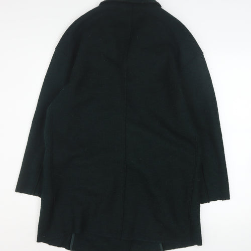 Zara Women Black Wool Blend Pea Coat XS Classic Mid-Length