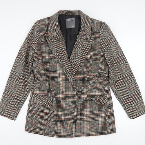 Papaya Women Brown Check Blazer Jacket Size 14 Double Breasted Classic