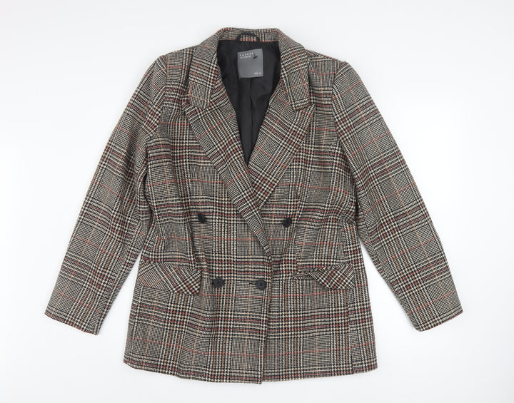 Papaya Women Brown Check Blazer Jacket Size 14 Double Breasted Classic