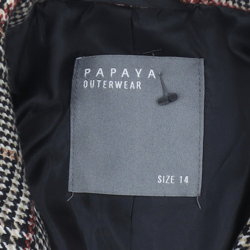 Papaya Women Brown Check Blazer Jacket Size 14 Double Breasted Classic