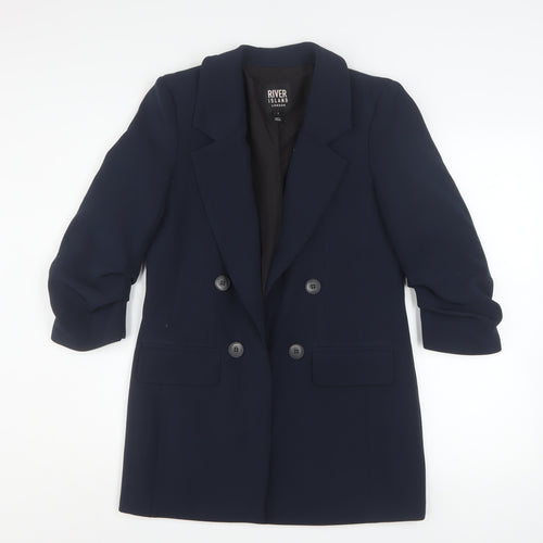 River Island Women's Blue Blazer Size 8 Double Breasted Workwear Jacket