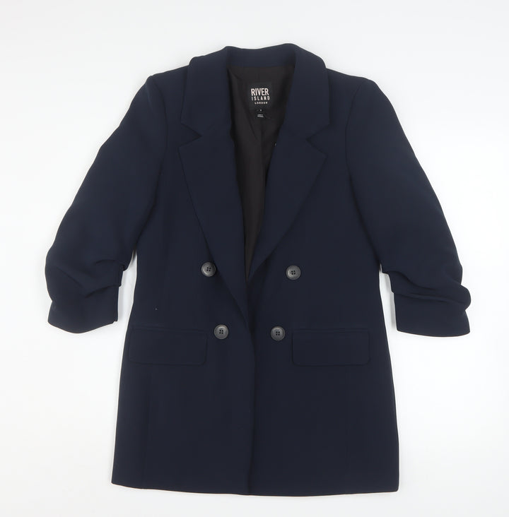 River Island Women's Blue Blazer Size 8 Double Breasted Workwear Jacket