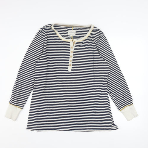 Next Women Navy Stripe Henley Long Sleeve Pullover Top Size 16