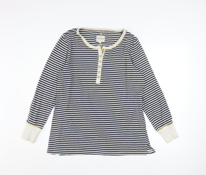 Next Women Navy Stripe Henley Long Sleeve Pullover Top Size 16