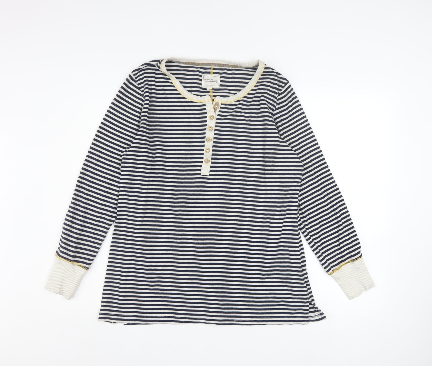 Next Women Navy Stripe Henley Long Sleeve Pullover Top Size 16