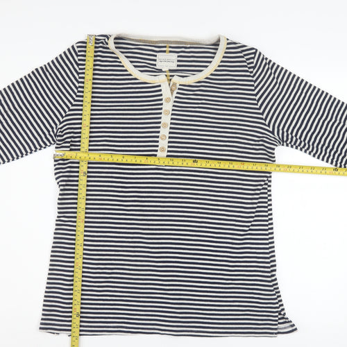 Next Women Navy Stripe Henley Long Sleeve Pullover Top Size 16