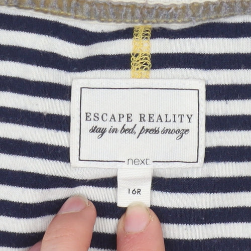 Next Women Navy Stripe Henley Long Sleeve Pullover Top Size 16